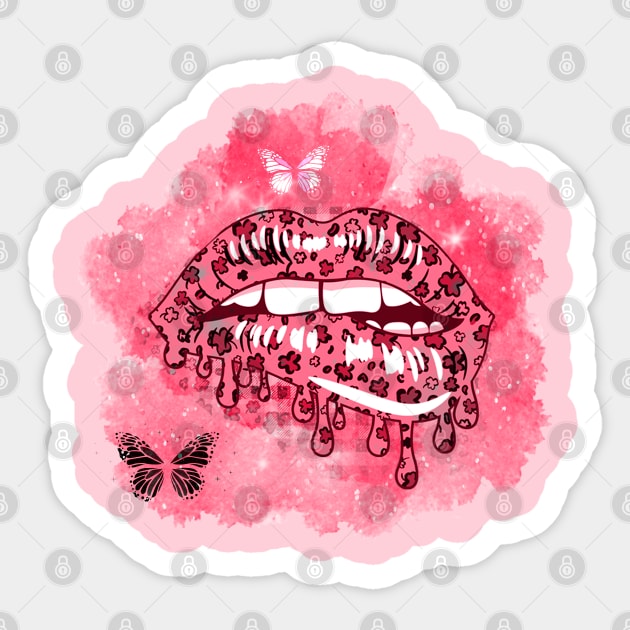 Pink leopard lips with shamrock leaves watercolor st patricks day Sticker by NIKA13